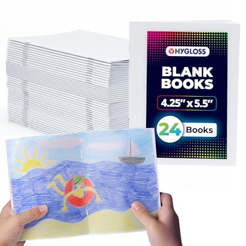 Hygloss Blank Books - Bulk 24 Pack – 4.25" x 5.5" A6 White Paperback Blank Books for Kids to Write Stories, Doodle, Arts & Crafts – Plain Drawing Sketchbook, Unlined Journal, Notebook Without Lines - color: White, style: 24 Books