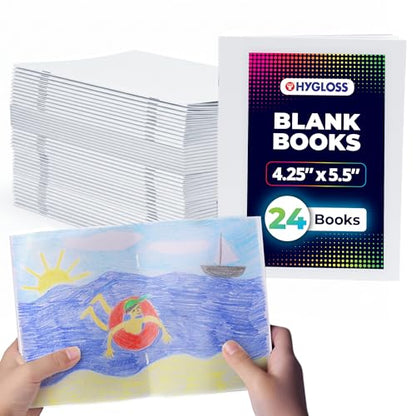 Hygloss Blank Books - Bulk 24 Pack – 4.25" x 5.5" A6 White Paperback Blank Books for Kids to Write Stories, Doodle, Arts & Crafts – Plain Drawing Sketchbook, Unlined Journal, Notebook Without Lines - color: White, style: 24 Books