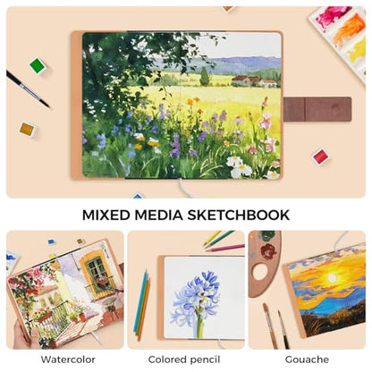 Watercolor Sketchbook,8.2 x 5.5 inch,20 Sheets Cold Press 100% Cotton 300 GSM 140lb,A5 Watercolor Paper for Art Painting, Drawing, Mixed Media - color: brown