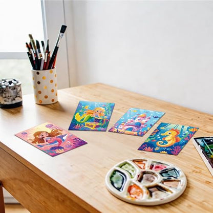 Anseal 12 Packs Pre Drawn Canvas for Painting, 5" X 7" Mermaid Ocean Theme Pre Printed Canvas for Paint Party (Mermaid) - style: Mermaid