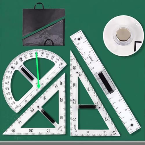 Magnetic Geometry Tool Set Clear Drafting Tools Mathematics Protractor, Triangular Scale Ruler Math Classroom Teaching Measurement Set Oversized Ruler (Transparent 4-piece Set) - color: Transparent 4-piece Set
