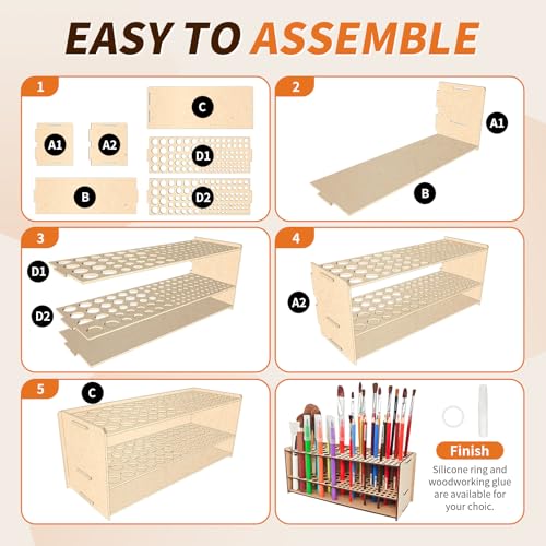 Wooden Paint Brush Holder with Wood Glue 105 Holes MDF Paintbrush Holder Organizer Artist Brush Holder Paint Brush Stand Rack for Artist Brushes Pens Pencils - style: 105 Holes