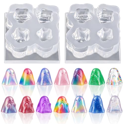 Mini Cute Ghost Figurines Silicone Mold, 2 Pcs Micro Dollhouse Epoxy Casting Mold with Realistic Shapes for DIY Resin Art Fairy Garden Miniatures Landscape Crafts Decor(S) - color: 2 Pcs Ghost White