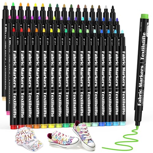 DAPAWIN 48 Fabric Markers, Fabric Markers Permanent for Clothes, Fine Tips Art Marker Set for Clothes Onesies Bibs White Pillow Canvas Tote Bags-Non Toxic, Indelible and Permanent Fabric Paint. - color: 48 Color