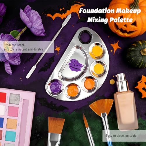 DUcare Makeup Mixing Palette, Upgrad Stainless Steel Metal Mixing Tray with Spatula Artist Tool for Mixing Foundation Nail-Art