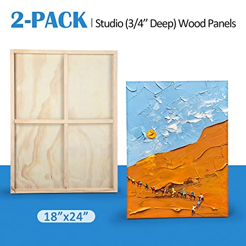 Unfinished Birch Wood Canvas Panels Kit, Falling in Art 2 Pack of 18x24’’ Studio 3/4’’ Deep Cradle Boards for Pouring Art, Crafts, Painting, and More - size: 18*24 2-pack