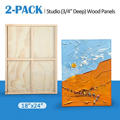 Unfinished Birch Wood Canvas Panels Kit, Falling in Art 2 Pack of 18x24’’ Studio 3/4’’ Deep Cradle Boards for Pouring Art, Crafts, Painting, and More - size: 18*24 2-pack