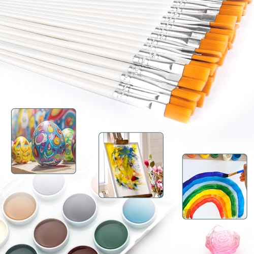 30Pcs Paint Brushes Bulk Flat Nylon Hair Acrylics Paintbrushes Small Oil Watercolors Artist Painting Kits Bulk for Adult, White - color: White