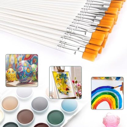 30Pcs Paint Brushes Bulk Flat Nylon Hair Acrylics Paintbrushes Small Oil Watercolors Artist Painting Kits Bulk for Adult, White - color: White