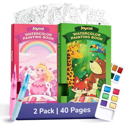 JoyCat 2 Pack Pocket Paint with Water Coloring Books for Kids, Art & Craft Activity Toy Set, Creative Travel & Home Painting Kit, Gifts for Girls & Boys Ages 3-8 (Magical Pony & Animals) - style: 2 Pack - Magical Pony & Animals