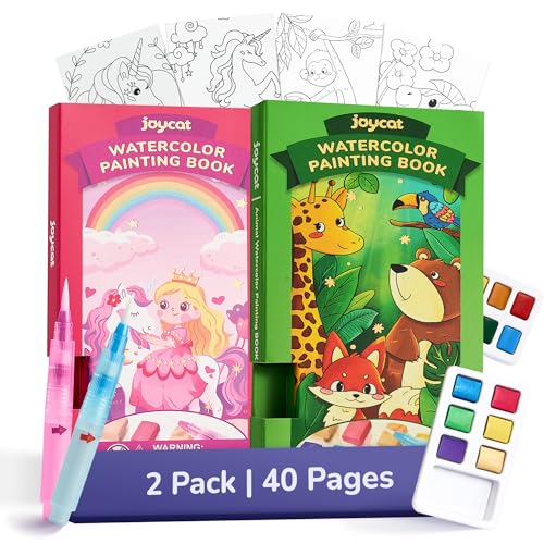 JoyCat 2 Pack Pocket Paint with Water Coloring Books for Kids, Art & Craft Activity Toy Set, Creative Travel & Home Painting Kit, Gifts for Girls & Boys Ages 3-8 (Magical Pony & Animals) - style: 2 Pack - Magical Pony & Animals