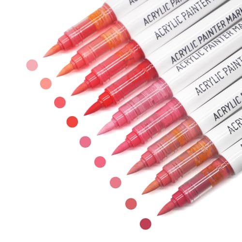 Water Based Acrylic Paint Markers, 9 Colors Acrylic Paint Pens Set with Soft Brush Tip, Marker Pen for Rock Painting, Egg, Wood, Glass, Paper, Acrylic Painter Ink (Lip Gloss Red Series) - color: Lip Gloss Red Series