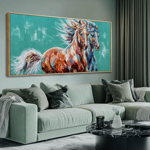 Green Framed Horse Wall Art Horses Canvas Wall Decor Colorful White Animal Picture Rustic Poster Artwork for Home Living Bedroom Farmhouse Hallway 29"x58" - color: Green and Brown, size: 58"L x 29"W