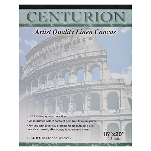 Centurion Acrylic Primed White Linen Canvas Sheet Pad, 4 Pack, 16" x 20" - 40 Total Sheets, 11oz Weight, Tape-Bound for Acrylics, Alkyds, Water-Mixable Oils - size: 16" x 20"