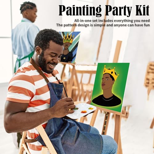 VOCHIC 4 Pack Sip and Paint Kit, Pre Drawn Canvas for Painting for Adults Canvas with Pictures to Paint Art Party Supplies Set Date Night Games Gift Favor (Gentlemen Afro King 8 x 10 in) - size: 8x10, style: style 7