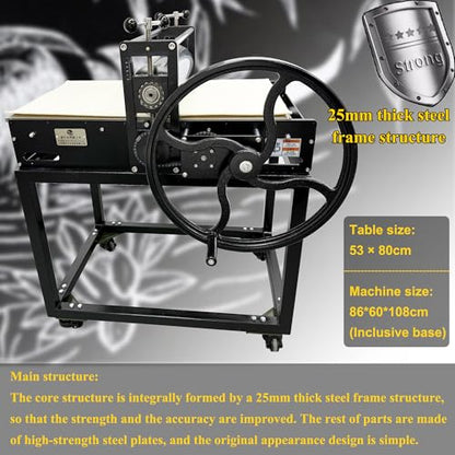 HQHAOTWU Manual Print Making Machine Slab Roller Printing Press Machine for Woodblock Copperplate Chain Drive Vertical Steel Roller Engraving Tool with Universal Casters for DIY Pressed Artworks