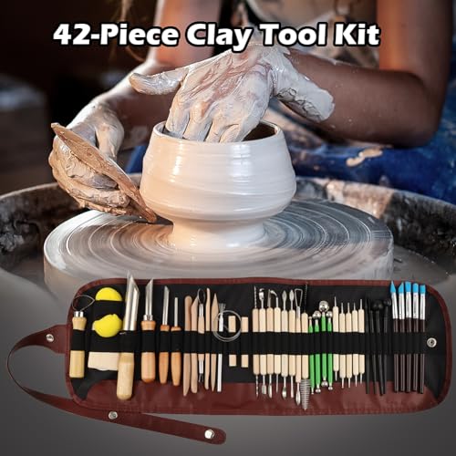 42Pcs Clay Sculpting Tools Kit, Professional Polymer & Air Dry Clay Tools for Carving, Modeling, Shaping, Ceramics, with Wooden Handle