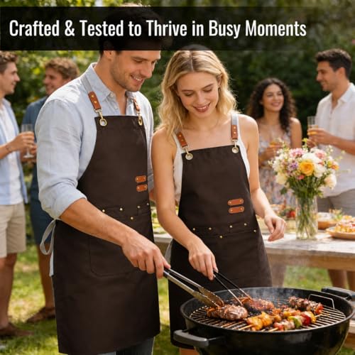 Aoomzoon Durable Kitchen Apron,Multifunctional Chef Aprons for Women & Men with Pockets for Cooking Baking & Daily Use - color: Cappuccino
