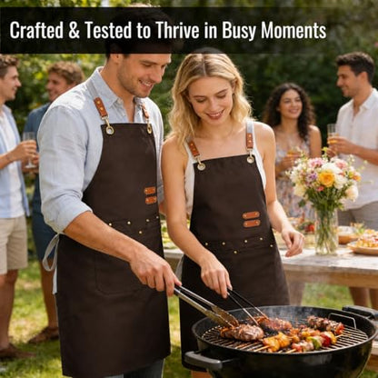 Aoomzoon Durable Kitchen Apron,Multifunctional Chef Aprons for Women & Men with Pockets for Cooking Baking & Daily Use - color: Cappuccino
