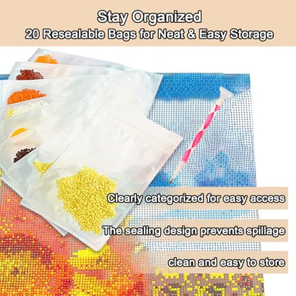 AZY 45PCS Diamond Painting Tools Kit – Diamond Art Accessories Set with Diamond Pens, 20 Storage Bags, Trays, Roller, Pink Non-Slip Mat & Essential Diamond Painting Tools for Beginners & Adults
