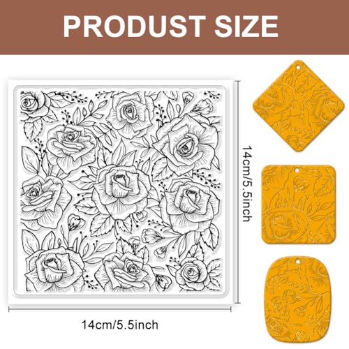 CHGCRAFT Polymer Clay Texture Sheets Rose Background Silicone Texture Stamp Sheets for Polymer Clay Texture Mat for Making Earrings Jewerly, Polymer Clay Earrings Tools, 5.5x5.5inch - style: Rose Background