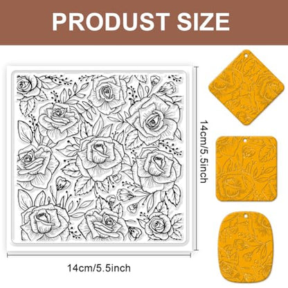 CHGCRAFT Polymer Clay Texture Sheets Rose Background Silicone Texture Stamp Sheets for Polymer Clay Texture Mat for Making Earrings Jewerly, Polymer Clay Earrings Tools, 5.5x5.5inch - style: Rose Background