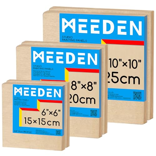 MEEDEN Unfinished Wood Canvas Kit: 3/4" Deep 6x6 8x8 10x10 Wooden Canvas Panel - 6 Pcs of Cradled Wood Art Boards for Pouring Art, Crafts, Painting - size: 6x6 8x8 10x10 - 6 Pack