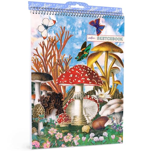 eeBoo: Sketchbook - Mushroom - Vintage Nature Spiral Bound Pad, Color & Drawing Paper, 60 Pages, 8.5x11, Eco-Friendly, Portable, Kids Art Supplies