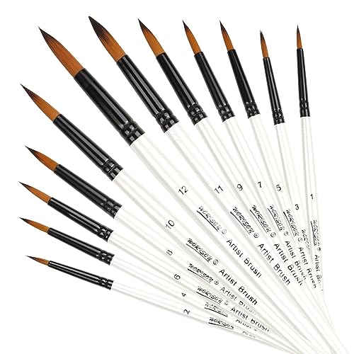 12 PCS Round Paint Brushes Set, Artist Brush for Acrylic Watercolor Oil Painting, Face Body Nail Art, Crafts, Canvas, Rock, Miniature Model & Fine Detail, Synthetic Nylon Tips White - color: Round White