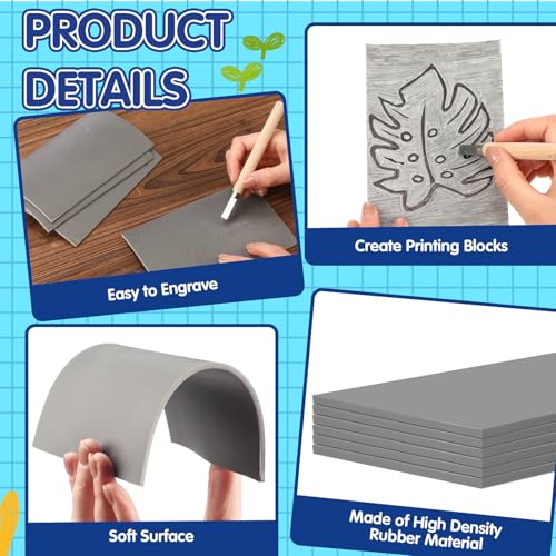 MotiMind 18 Pcs Linoleum Blocks 4 x 6 Inch for Printmaking Rubber Carving Block Soft Gray Linocut Block for DIY Crafting Projects Scrapbook Painting Stamp Maker - size: 4 x 6 Inch