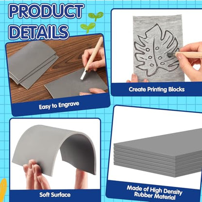 MotiMind 18 Pcs Linoleum Blocks 6 x 8 Inch for Printmaking Rubber Carving Block Soft Gray Linocut Block for DIY Crafting Projects Scrapbook Painting Stamp Maker - size: 6 x 8 Inch