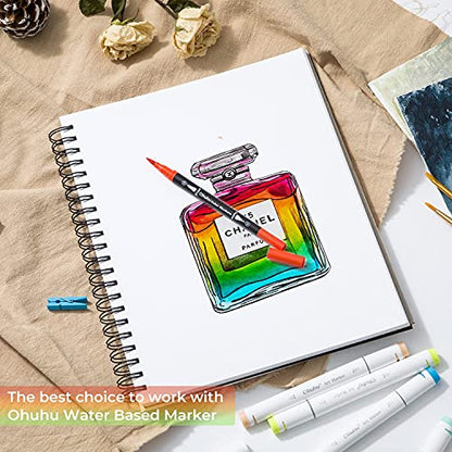 Ohuhu Mix Media Pad, 8.8" x 11.6" Mixed Media Art Sketchbook, 120 LB/200 GSM Heavyweight Papers, 62 Sheets/124 Pages, Spiral Bound Mixed Media Paper Pad for Acrylic, Painting Christmas Gift - size: 8.8" x 11.6"