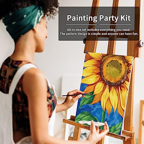 VOCHIC Pre Drawn Canvas Painting Kit for Painting for Adults Kids Party Kits Paint and Sip Party Supplies 12x16 Canvas Sunflower Art Set