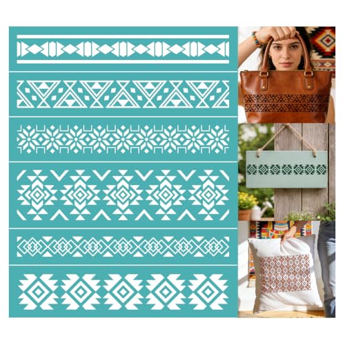 2 Sheets Aztec Patterned Silk Screen Stencil, Tribal Geometric Self-Adhesive Silk Screen Boho Printing Stencils Reusable Mesh Stencil for Painting on Wall, Wood, T-Shirt, Home Craft Decor - style: Aztec Pattern