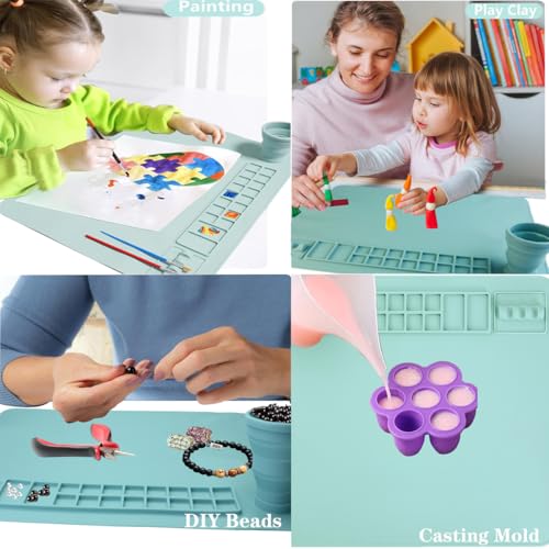 Silicone Painting Mat, 20"x 16" Silicone Art Mat with Cup, Kids Painting mat for Resin, DIY, Drawing Resin, Paint, Clay， Large Craft, (Blue) - color: Blue
