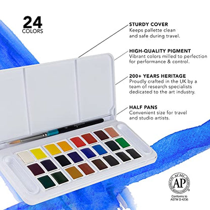 Daler Rowney Half Pan Travel Set, 25 Piece, Assorted Colors
