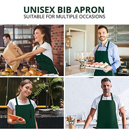 Utopia Kitchen 2 Pack Bib Apron, Adjustable with 2 Pockets, Water and Oil Resistant, Cooking Kitchen Chef Apron for Women Men - color: Green