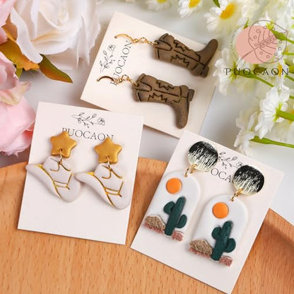 Puocaon Western Polymer Clay Cutters - 9 Pcs Clay Cutters for Earrings Making, Cowboy Hat, Boot, Rising Sun, Desert Scene - color: western