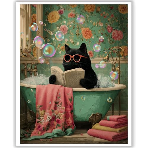 HITO Cat Paint by Numbers Kit for Adults - Bathroom Cat Paint by Numbers Kit for Adults Beginner for Gift Home Wall Decor 16x20 Inch - color: Bathroom Cat