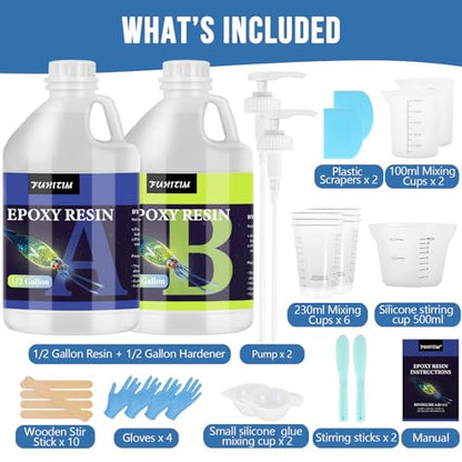Epoxy Resin 1 Gallon - Crystal Clear Epoxy Resin Kit - Self-Leveling, High-Glossy, No Yellowing, No Bubbles Casting Resin Perfect for Crafts, Table Tops, DIY 1:1 Ratio - size: 1 Gallon