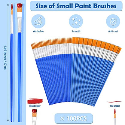 Small Paint Brushes Bulk, Anezus 100 Pcs Flat and Round Pointed Brushes Craft Paint Brushes for Classroom Watercolor Canvas Face Painting - style: Mixed(50Flat+50Fine)