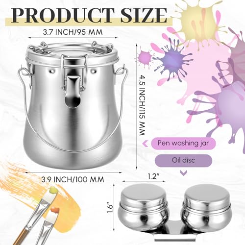 2 Pcs Paint Brush Cleaner Set Stainless Steel Double Dipper Palette Cup Paint Brush Portable Washer Holder for Oil Cleaner Kits(Drum Shape,Large) - size: Large