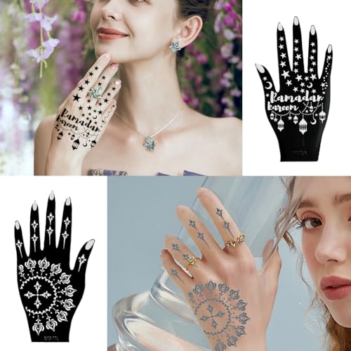 Xmasir 10 Sheets Henna Tattoo Stencil Kit Ramadan Tattoo Templates Eid Temporary Tattoos Stickers Reusable Set for Body Art Paint - size: 10P