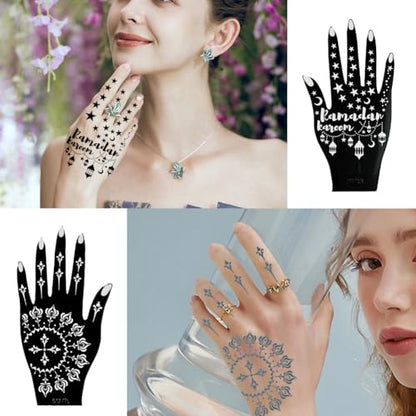 Xmasir 10 Sheets Henna Tattoo Stencil Kit Ramadan Tattoo Templates Eid Temporary Tattoos Stickers Reusable Set for Body Art Paint - size: 10P