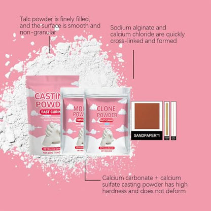 Fast Curing Plaster Powder 100g, Water Activated Casting Powder Kit for Mold Making & Hand Sculpture, DIY Craft Clone Powders for Beginners Art Projects, Includes Tools