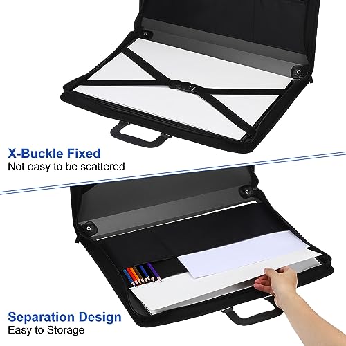 PATIKIL 11" x 17" Art Portfolio Case with Zipper, Portfolio Storage Bag Folder, Artist Carrying Case PP Material for Artist Storage Artwork Poster Painting Board, Black