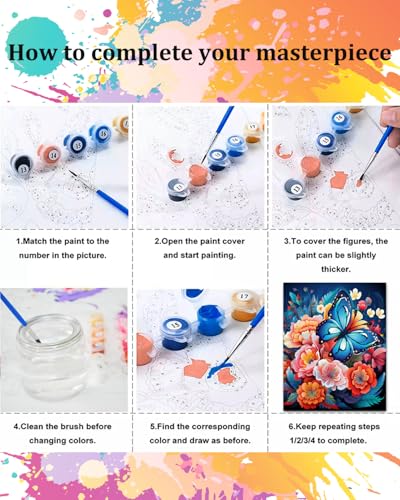 TOCARE Butterfly Paint by Numbers Kit for Adults Beginners, Flowers Paint by Number Butterfly, Adults’ Paint-by-Number Kits on Canvas 16x20inch - color: Butterfly Floral