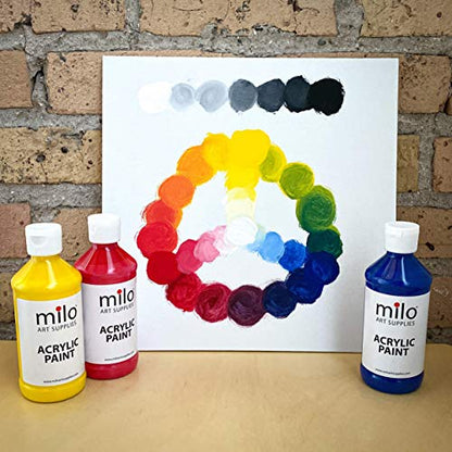 milo Acrylic Paint Set of 6 Colors | 4 oz Bottles | Student Primary Colors Acrylics Painting Pack | Made in the USA | Non-Toxic Art & Craft Paints for Artists & Hobby Painters - style: Primary Set 6 x 4 oz
