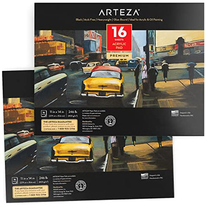 ARTEZA Acrylic Paper Pad, 6 x 6 Inches, Pack of 2, 16 Sheets Each, Heavy Black Art Paper Pad for Painting and Drawing