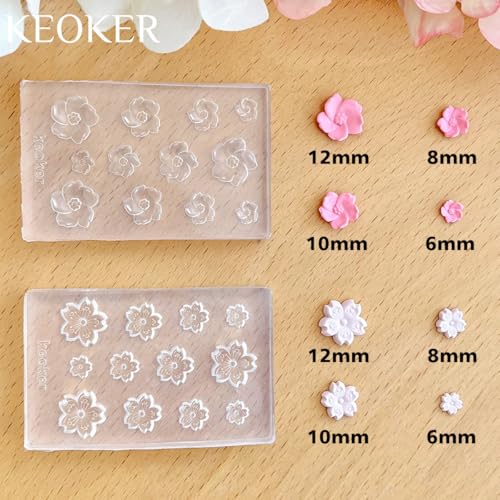 Keoker Cherry Blossoms Polymer Clay Molds, 2 Shapes 4 Sizes 3D Sakura Polymer Clay Flower Earring Molds, Polymer Clay Flower Molds, Spring Polymer Clay Cutters